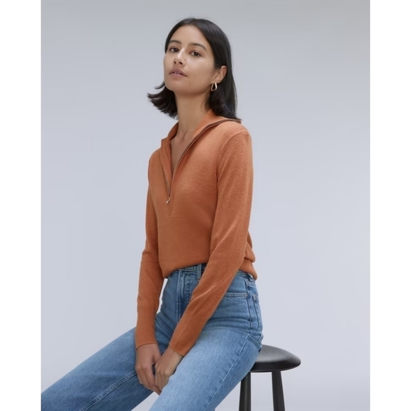 Everlane Sweater Women Brown The Luxe Merino Half Zip Camel Tawny Tan Yak - Picture 2 of 16